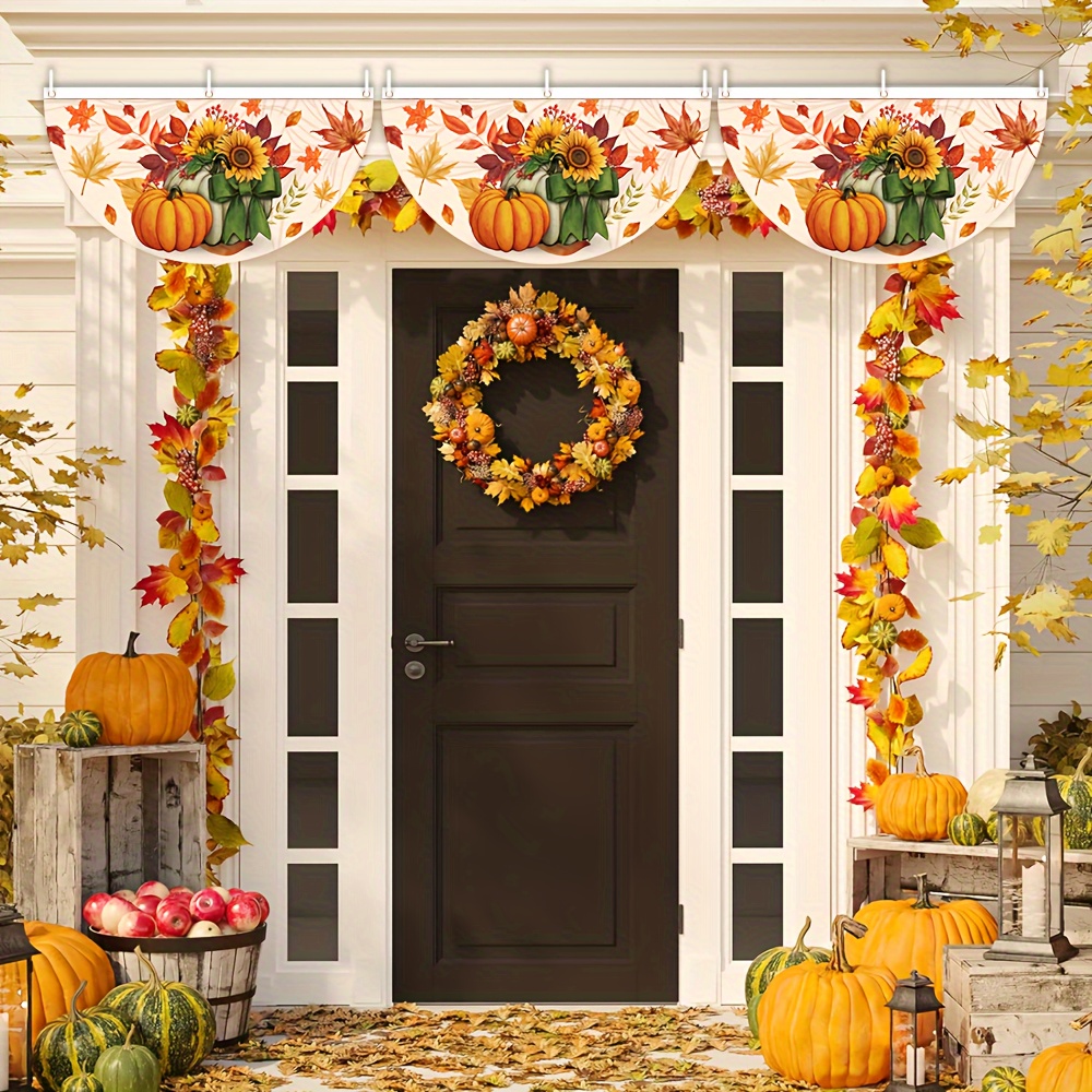 

Thanksgiving Harvest Polyester Half Round Flag - 1pc, Multipurpose, No-electricity Outdoor Decor With Pumpkin, Maple Leaf & Sunflower Design (35.4" X 17.7")