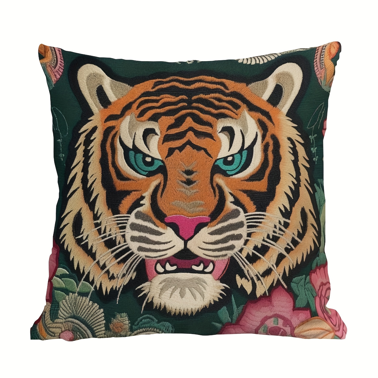 

1pc Aroggeld Tiger Pillow Colorful Chinoiserie Style Pillow Case Tibetan Tiger Euro Sham Pillow Cover Asian Cushion Cover Accent Pillowcase Rustic Home Decor For Sofa Living Room Bedroom 18x18 Inches