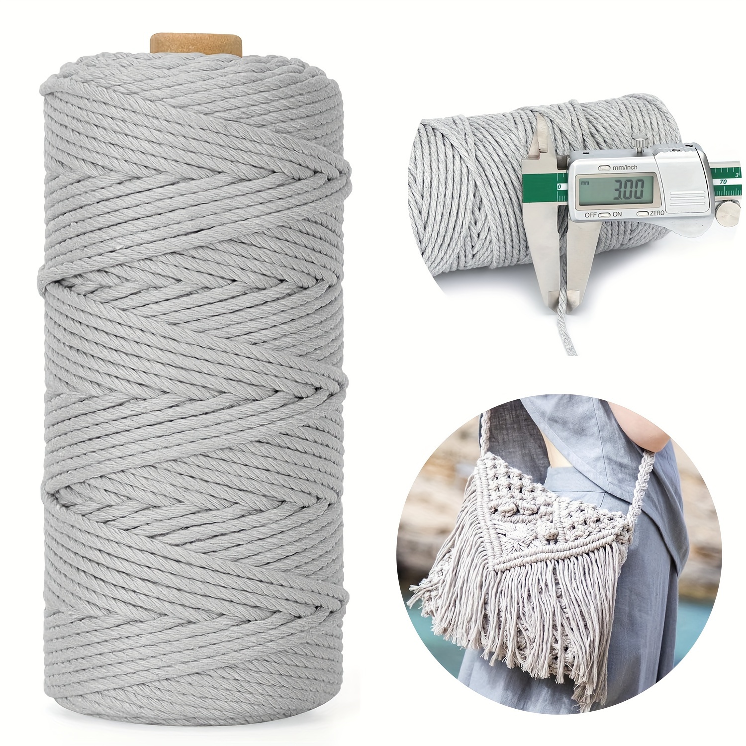 

Durable Light Gray Macrame Cotton Rope, 3mm Thick - Perfect For Wall Hangings, Plant Holders, Crafts, Gift Wrapping & Wedding Decorations, Available In 50m/100m Lengths