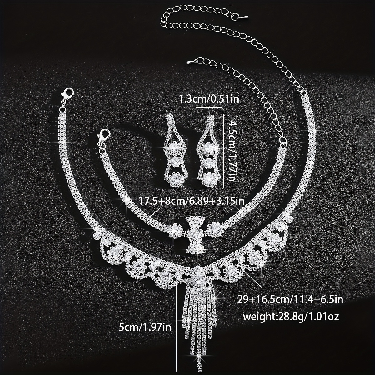 Bride Wedding Flower Tassel Necklace Bracelet Earrings Set