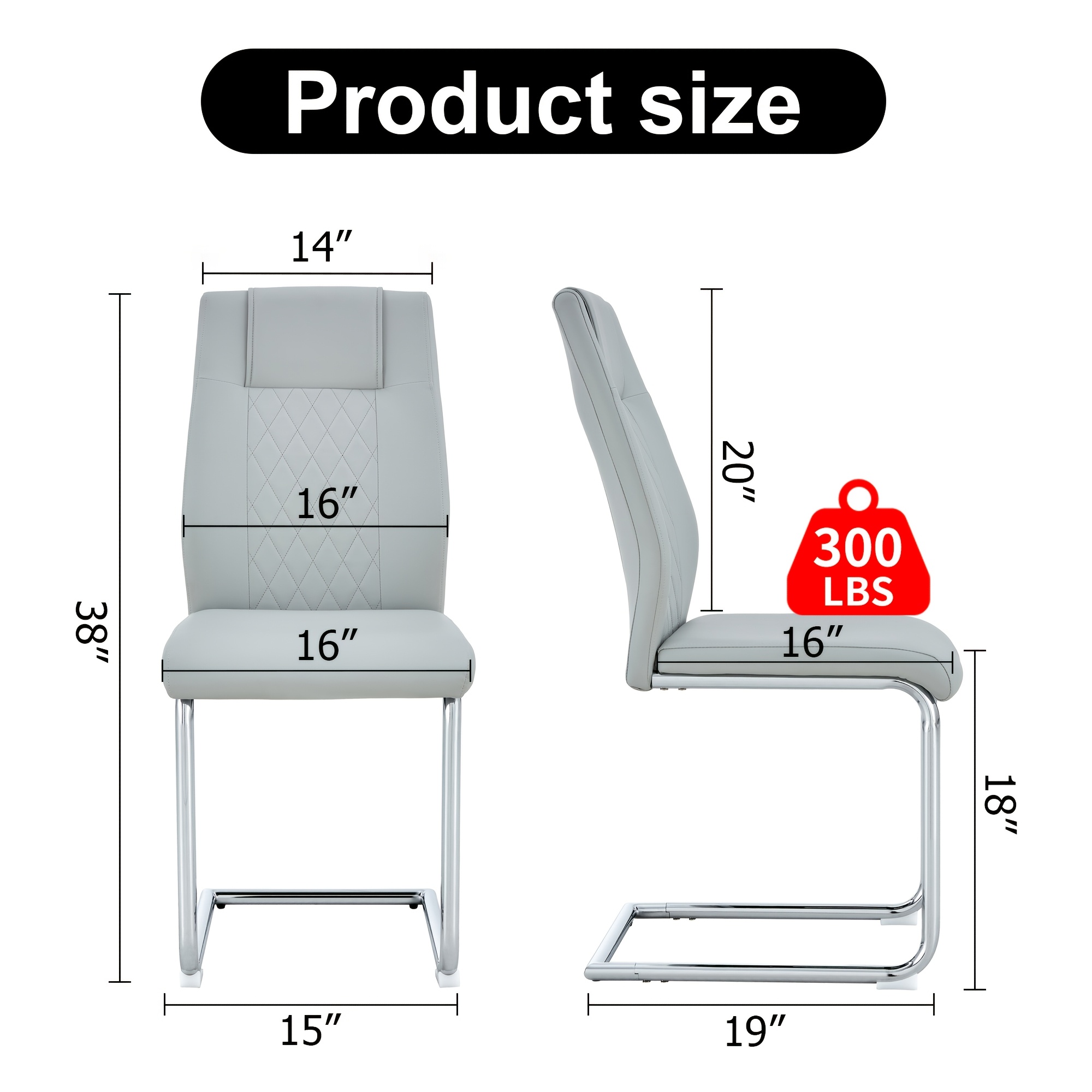Modern PU Leather Dining Chairs Set of 4 - Light Gray/Dark Gray Suitable for Kitchen, Living Room & Dining Room, Foam Cushioned Seats, Cantilever Base with Anti-Slip Footpads, PVC-Coated Faux Leather Armless Chairs, Easy Assembly