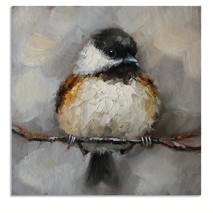 

Chic Frameless Tufted Bird Canvas Art - Abstract Animal Wall Decor For Bathroom, Office, And Home, 12x12 Inches
