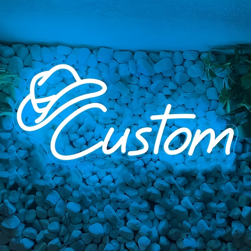 TEMU Personalized Cowboy Hat With Led Neon Sign - Customizable Name, Dimmable Usb-powered Game Room Light, Suitable For Men's Caves, Bars, Or Café