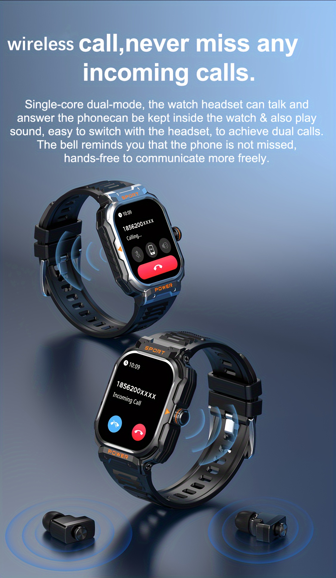 Nouvelle Montre Connectée Robuste 2,01 Pouces Smart 2-en-1 pour Hommes, Montre Sport Sans Fil avec Fitness, Voix AI, Montre Connectée Extérieure