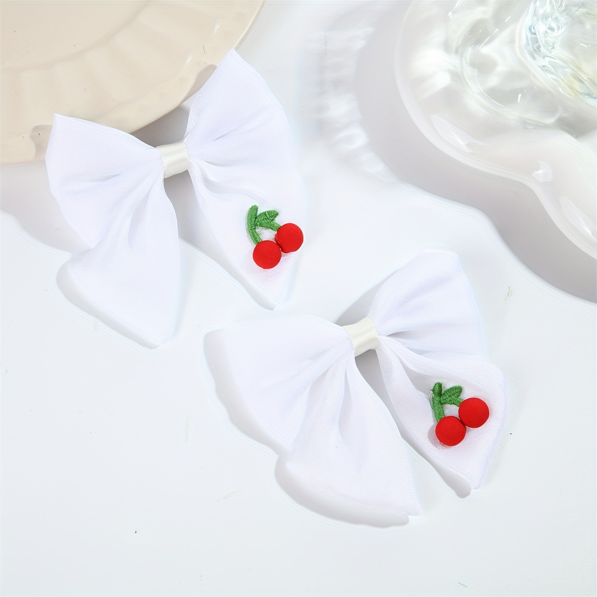 

2pcs Lovely Cherry Decorative Ribbon Bowknot Shaped Hair Clips Elegant Hair Barrettes For Women And Daily Use Wear