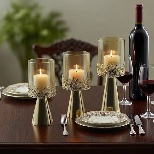 Artikelbild europäischer leichter luxus-metall-spitzen- -kerzenhalter-ornament für zuhause, wohnzimmer, esstisch, romantisches kerzenlicht-dinner. weihnachts-kerzendekoration
