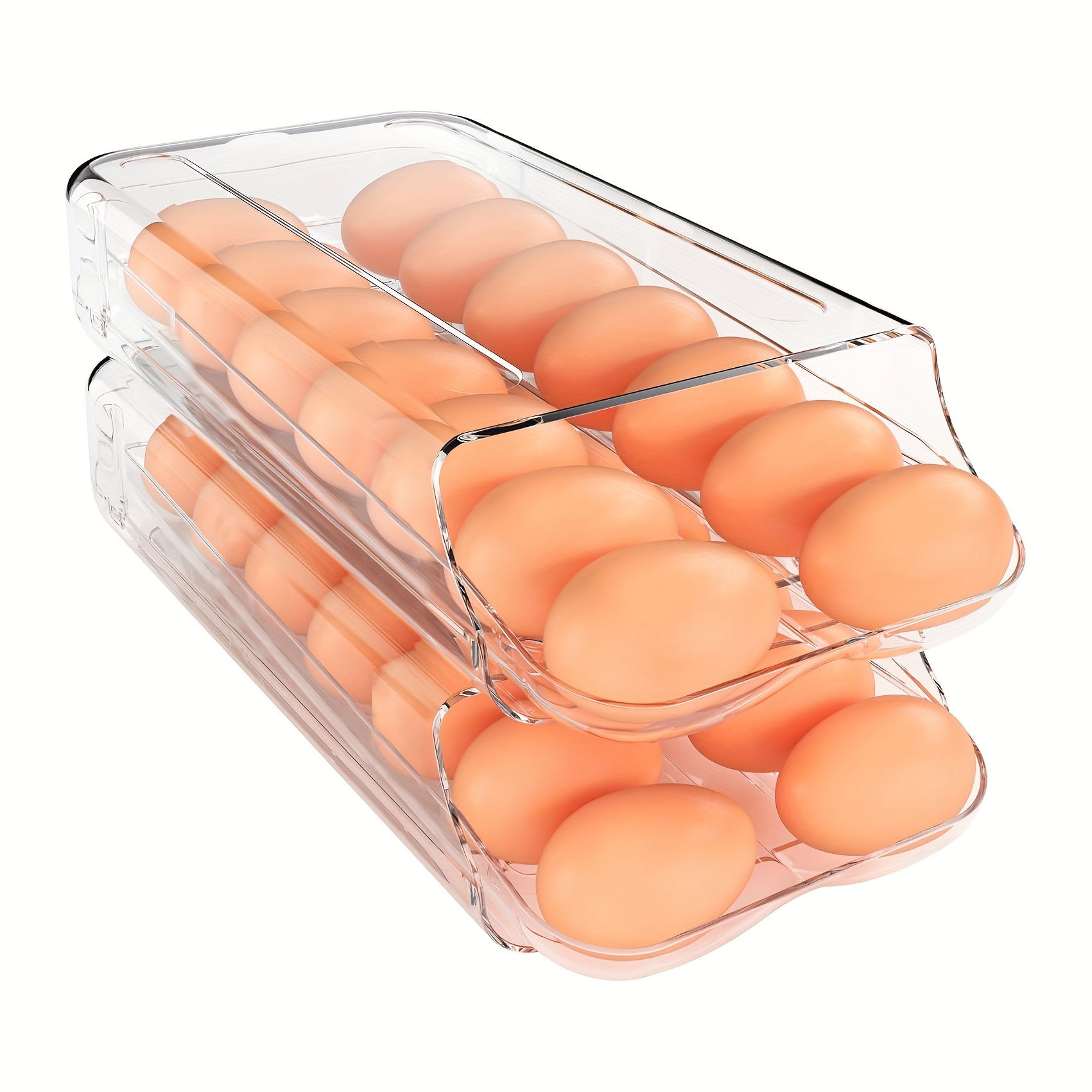 

Theaoo Egg Holder For Fridge, Automatic Container For Refrigerator, Clear Plastic Egg Dispenser, Stackable Eggs Organizer Removable Inner Tray For Organizers And Storage, 1/2pcs