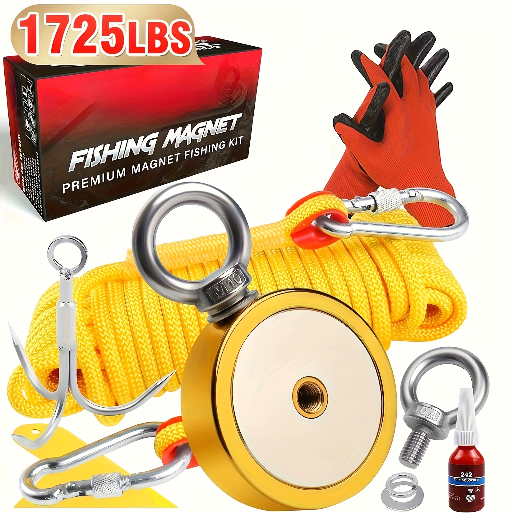 TEMU Nice Magnets 1725 Lbs Fishing Magnets Kit Heavy Duty, Neodymium Magnet, High-quality Magnets Retrieving Items In Lake, Beach, Lawn, Perfect For Mens Gifts-3.7" Diameter