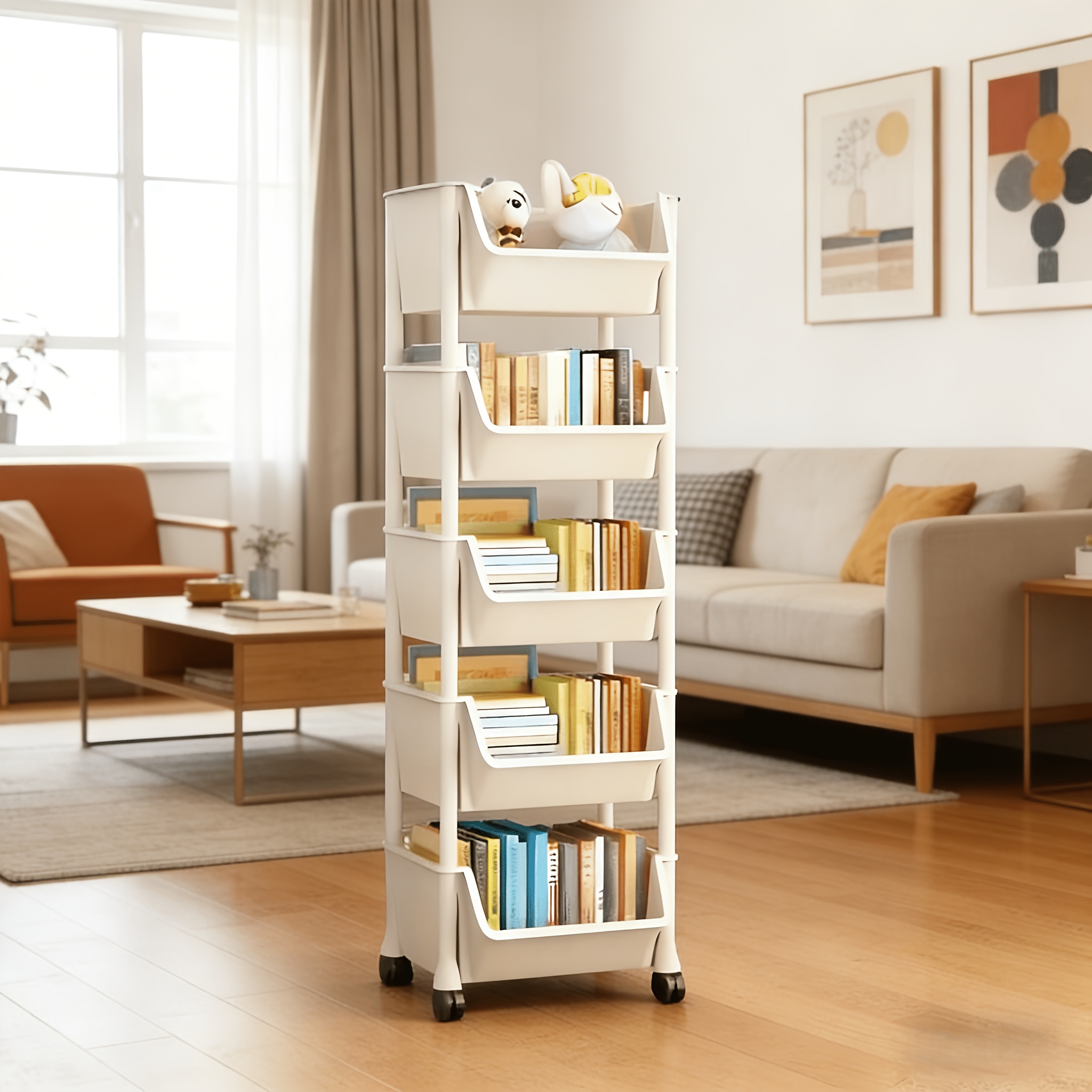 Multi-Functional Bookshelf, Floor Standing Storage Rack, Movable Snack & Sundries Cart, Multi-Layer Organizer Shelf for Living Room And Kitchen