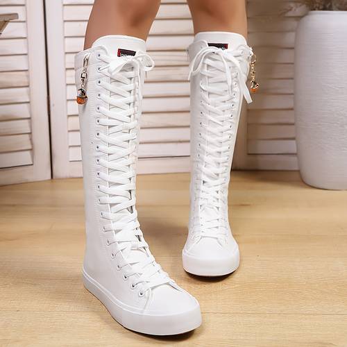 knee high boots made of flat with zippers for women along with sneakers designed as halloween decorations for students women shoes