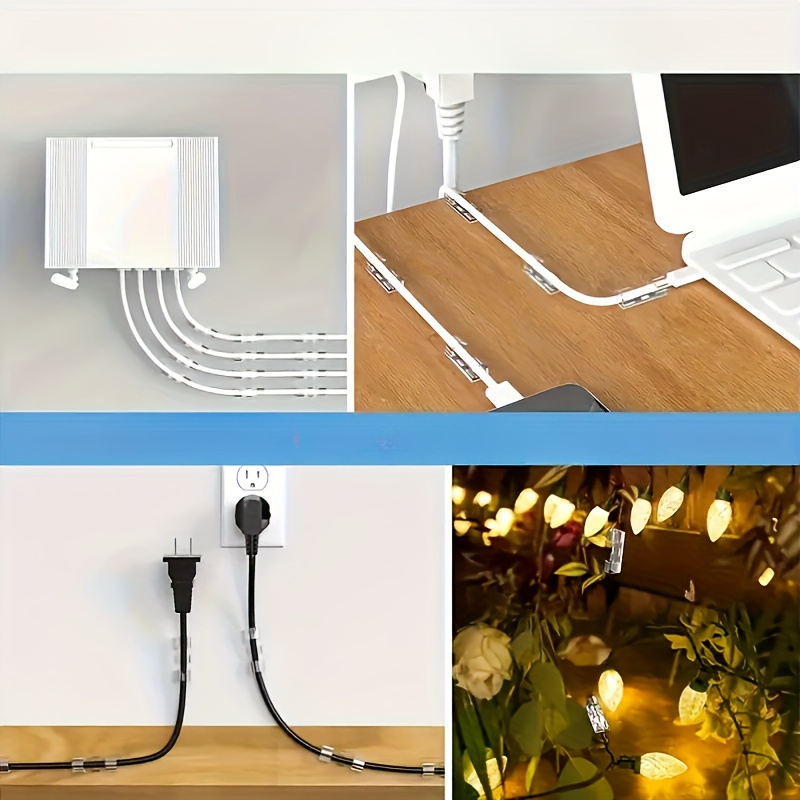 20pcs Self-Adhesive Transparent Cable Clips for Wire Management