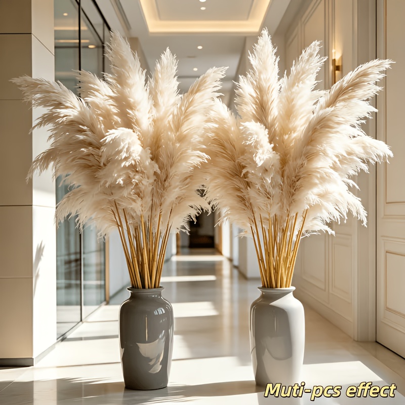 Image of 50pcs/ 112cm Natural Dried Pampas Grass Bouquet For Home Decor, Fluffy Misty Plumes, Sturdy Dry Stems, Tone, Perfect For Boho, Rustic, Minimalist Space Decoration.