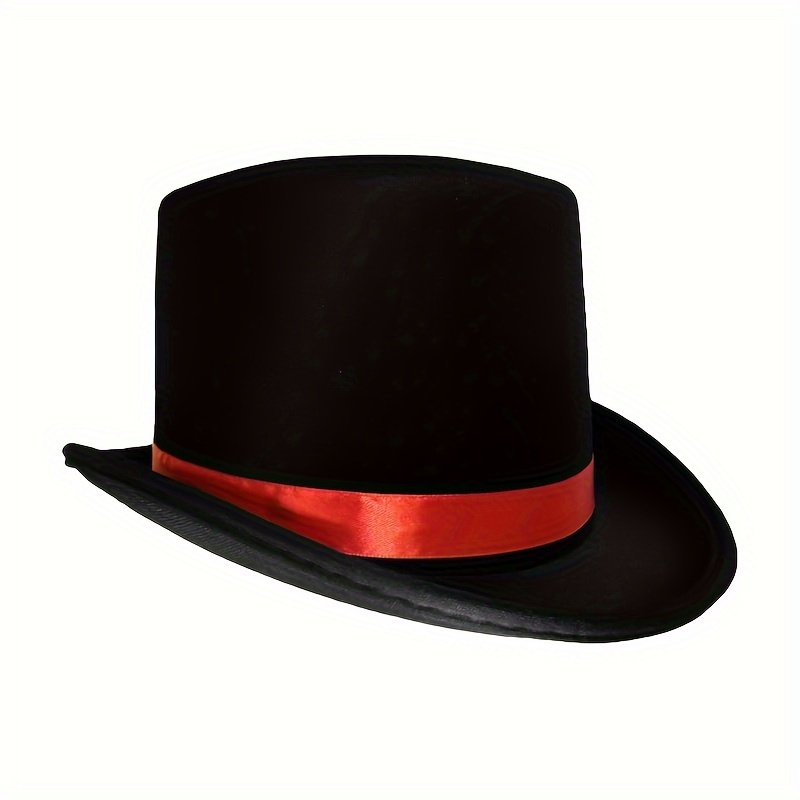 3pcs black felt top hat set ribbon band victorian era style  display picture 1