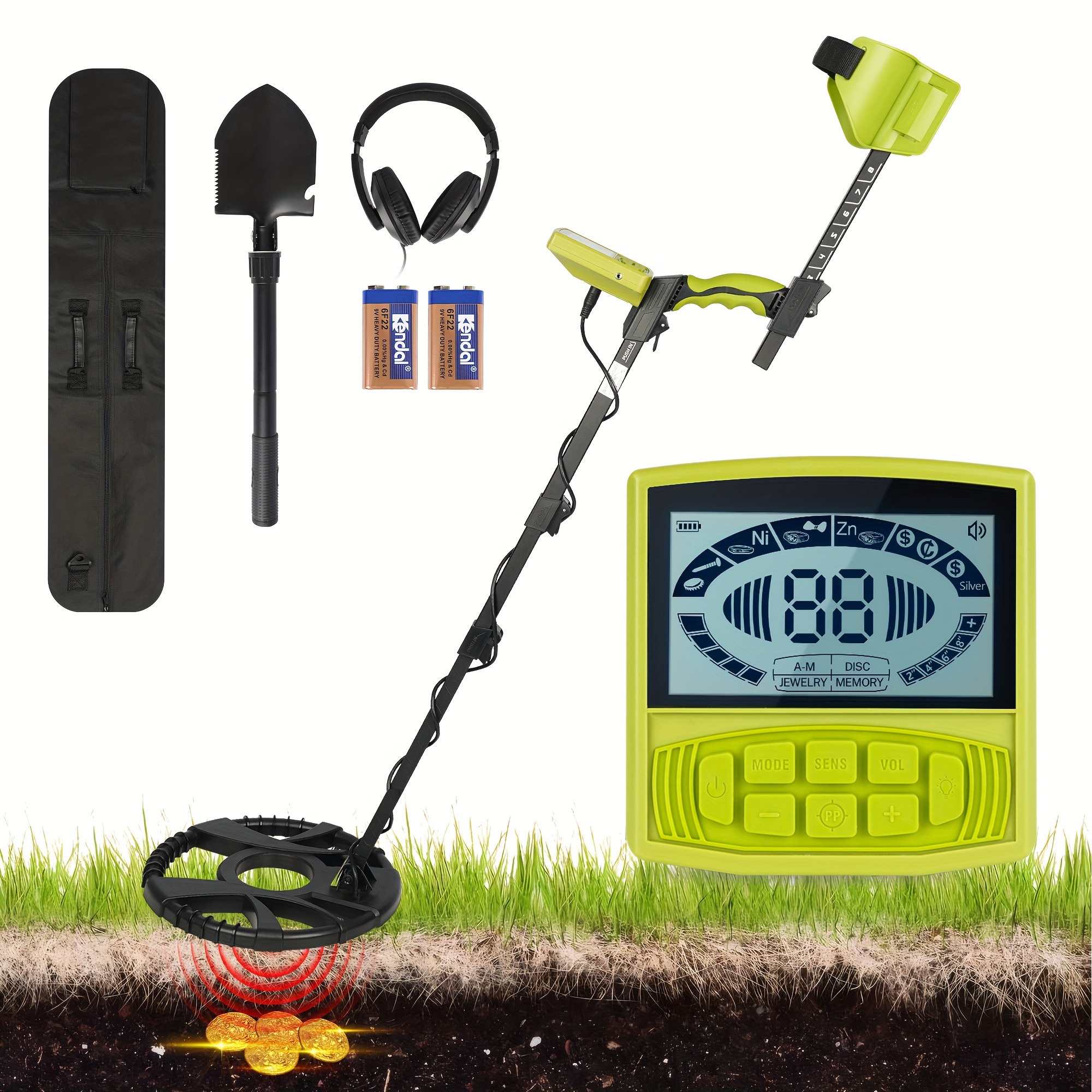 

Metal Detector For Adults, Lcd Professional Metal Detector Set With 10'' Large Coil, Backpack, Shovel & Headphone, Adjustable 33''-52''