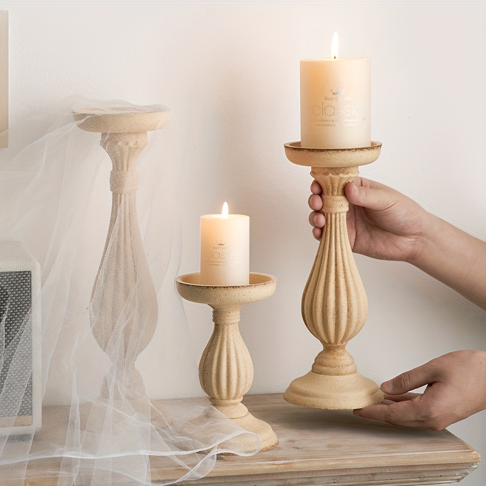 

Elegant Tall Pillar Candle Holders: Romantic Fall Decor For Table Centerpiece - Gift