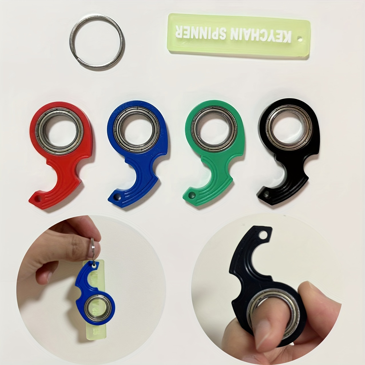 

Multi-colored Glow-in-the-dark Sign Keychain For Men, Black, Green, Red, Blue Spinning Keychain
