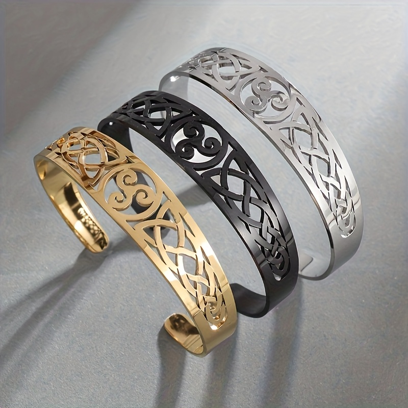 Women's Retro Celtic Knot Design Stainless Steel Open Bangle