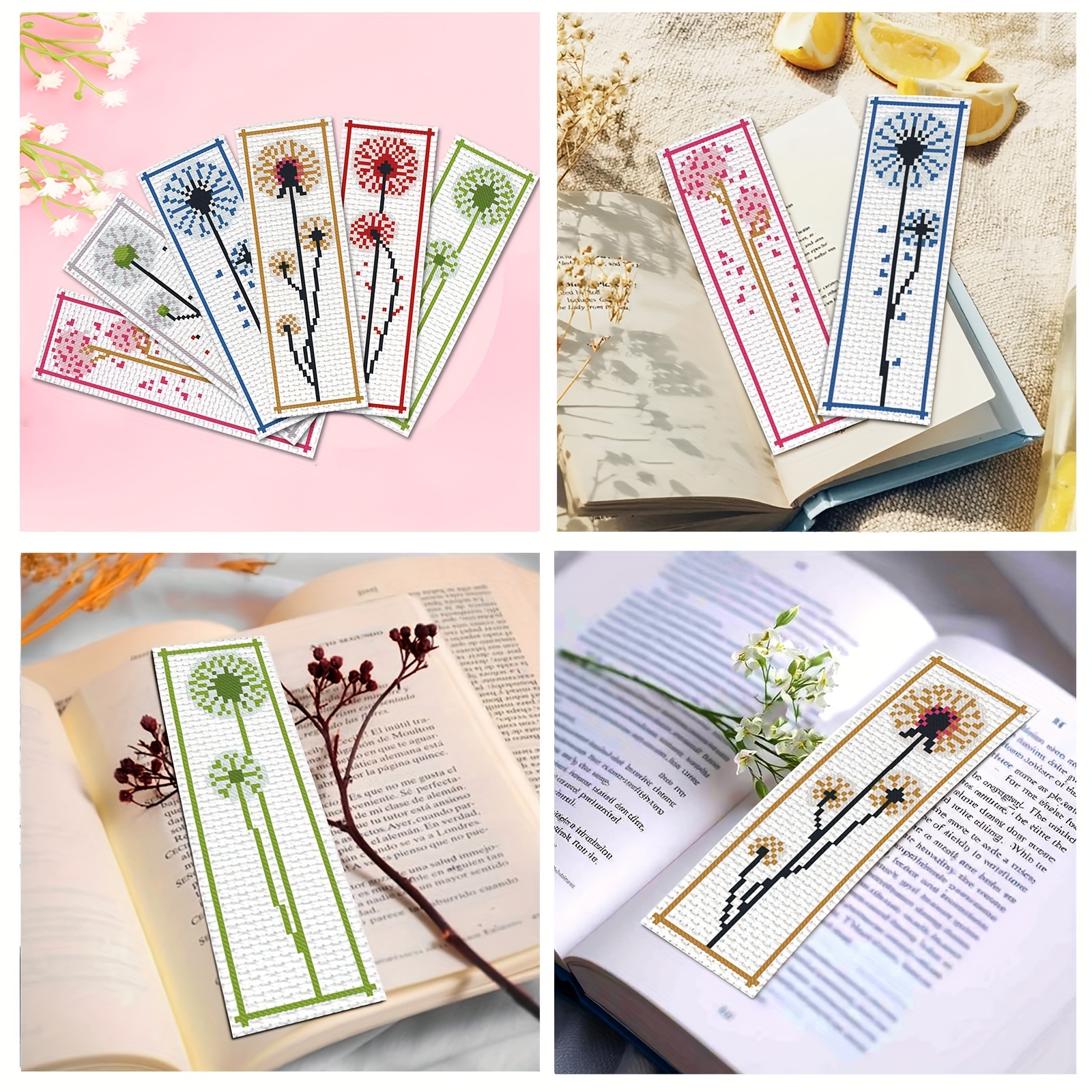 Printed Cross-Stitch Kit Includes 6 Bookmarks - Dandelion Design