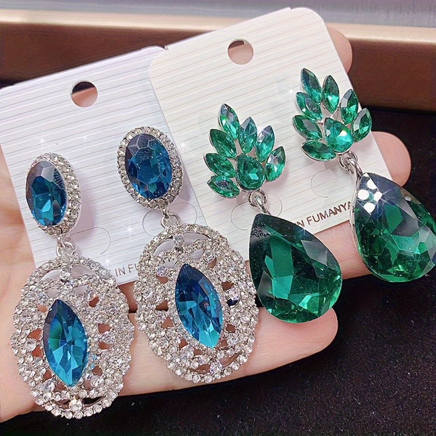 10 pairs pack retro colorful gemstone inlaid copper material womens earrings elegant and luxurious mixed style multi piece set earrings party wedding   jewelry random delivery opp bag packaging details 1