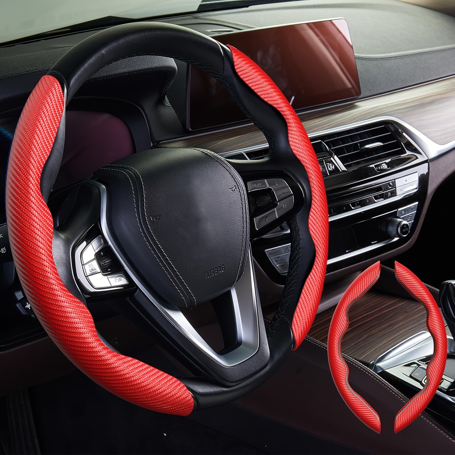 TEMU 2pcs Car Steering Wheel Cover Carbon Fiber, Steering Wheel Protector For Men Women, Universal For Most Car Accessories