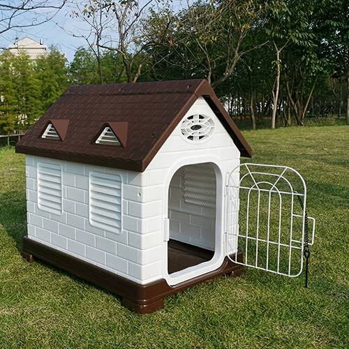 1pc plastic dog house outdoor indoor doghouse puppy shelter water resistant easy assembly sturdy dog kennel with air vents and elevated floor suitable for puppies up to 10kg 22lbs without battery