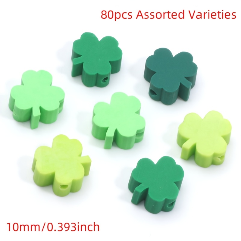 80pcs Mixed Colors Clover 10mm Soft Clay Beads Jewelry Making Handmade Necklace Bracelet Additions - Random Colors
