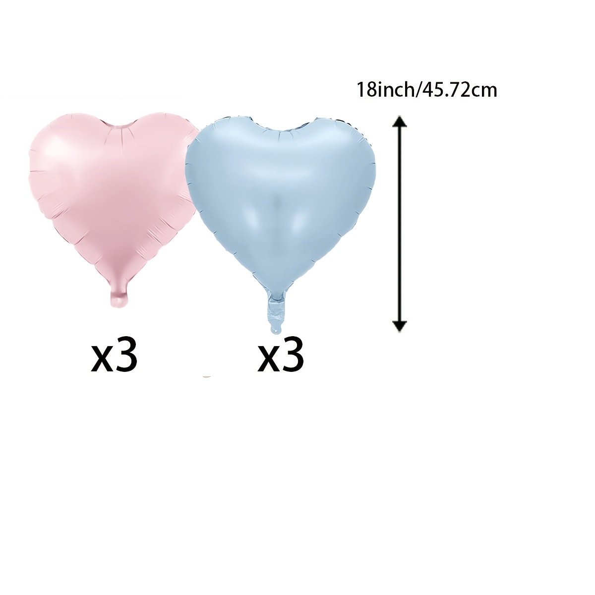 Image of Set Of 6 Heart-shaped Helium Balloons In 18-inch Size, Featuring Hearts With Pink , Perfect For Decorating Birthday Parties, Weddings, Bridal Showers, Anniversaries, And Gender Reveal Celebrations