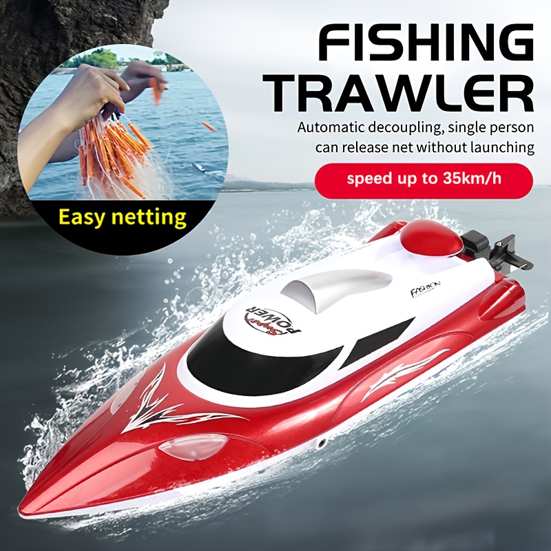 Remote controlled boat that will take your bait out further than you can  cast with fish finder. Push a button and it drops the bait. Better than  kayaking your baits out. 