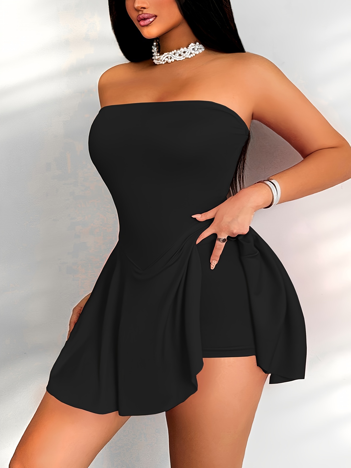 mini dress straight neckline Eterne Square Neck Mini Dress Earth / S