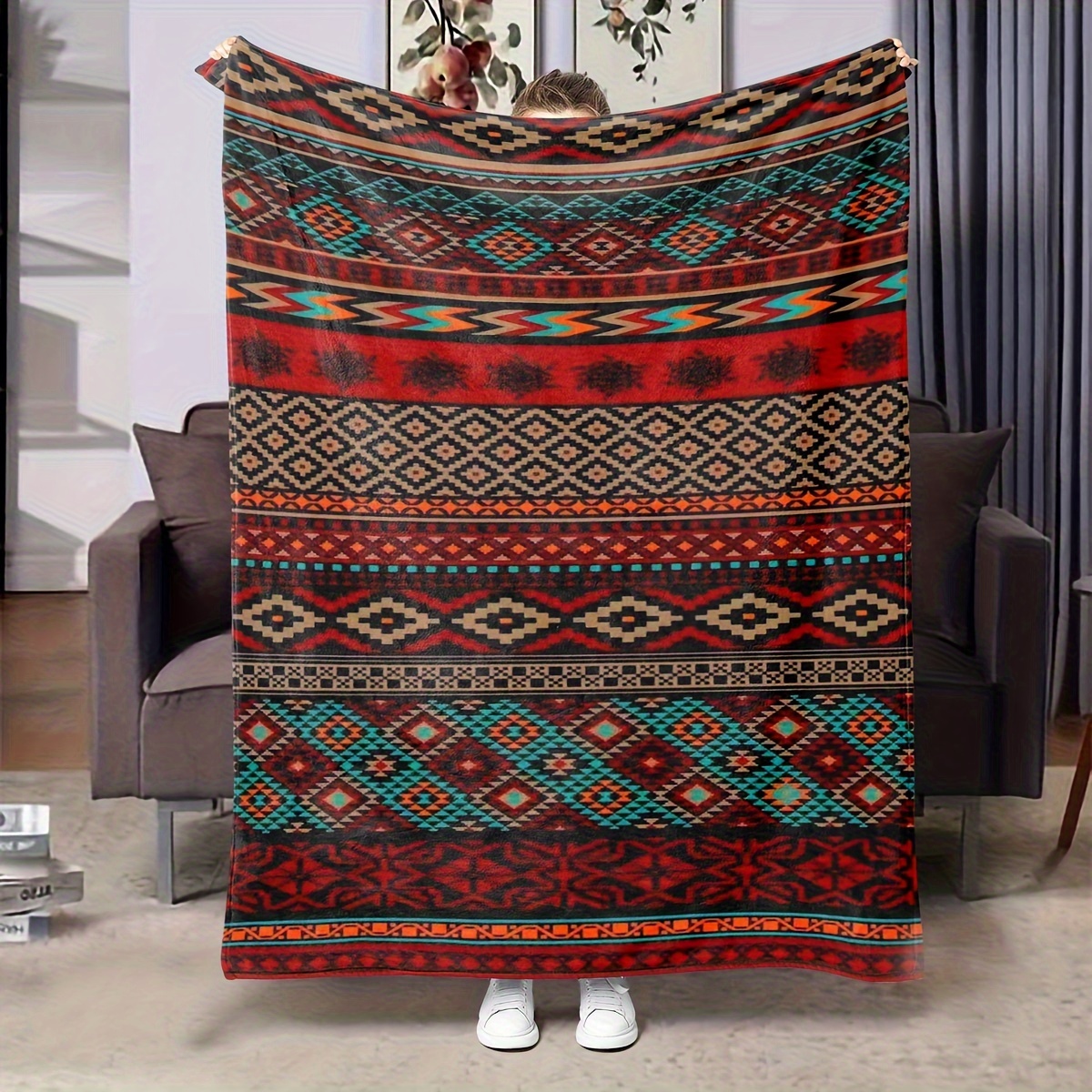 aztec tribal print flannel throw blanket southwestern native