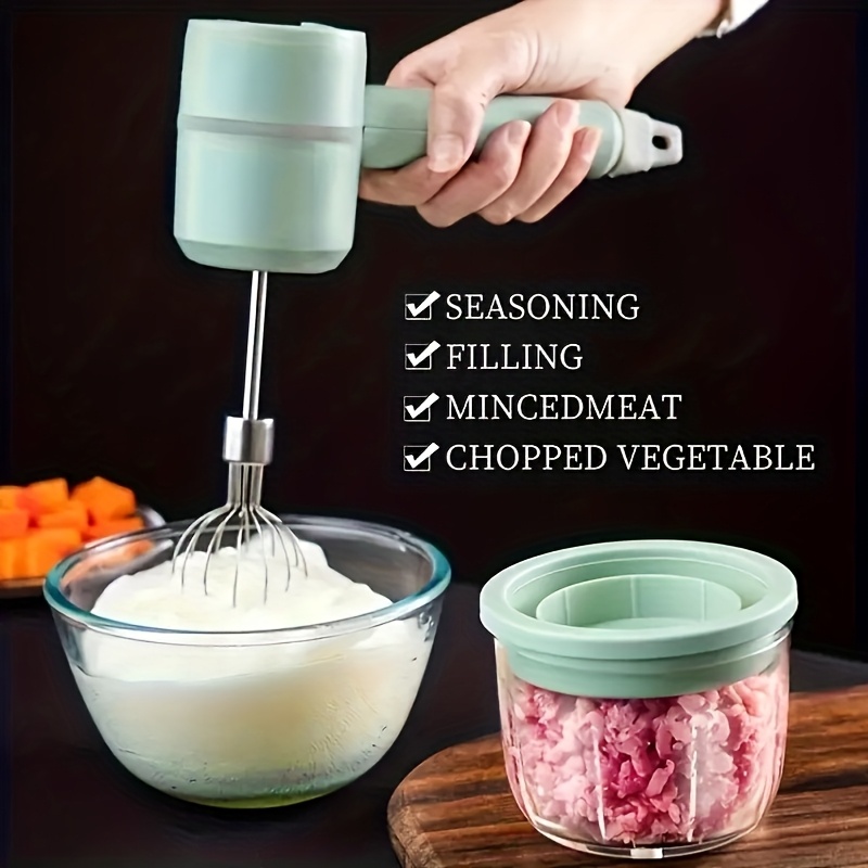 1 set multifunctional electric garlic press egg beater 2 in 1 kit 30w 1200mah large capacity portable hand mixer mini meat grinder with multiple attachments for cake cream baking usb charging kitchen tool Product details 0