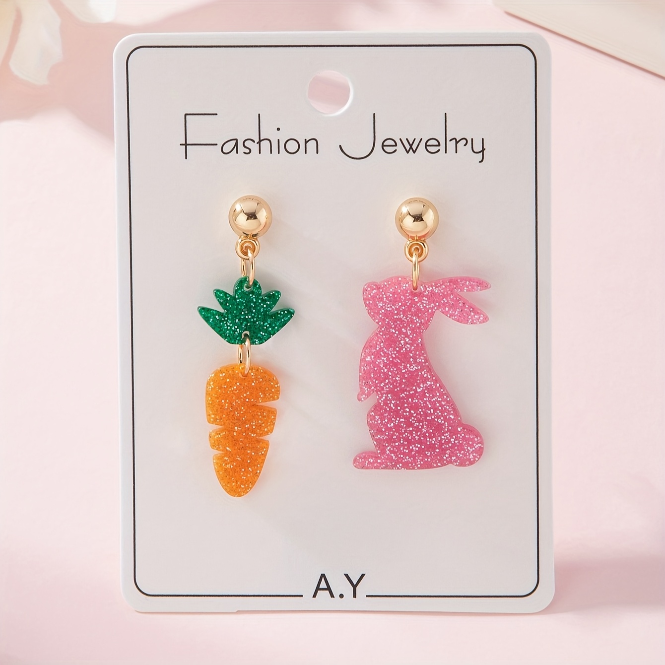 

A Pair Of Stylish Earrings Featuring Cute Easter Bunnies And Carrots, A Holiday Gift.