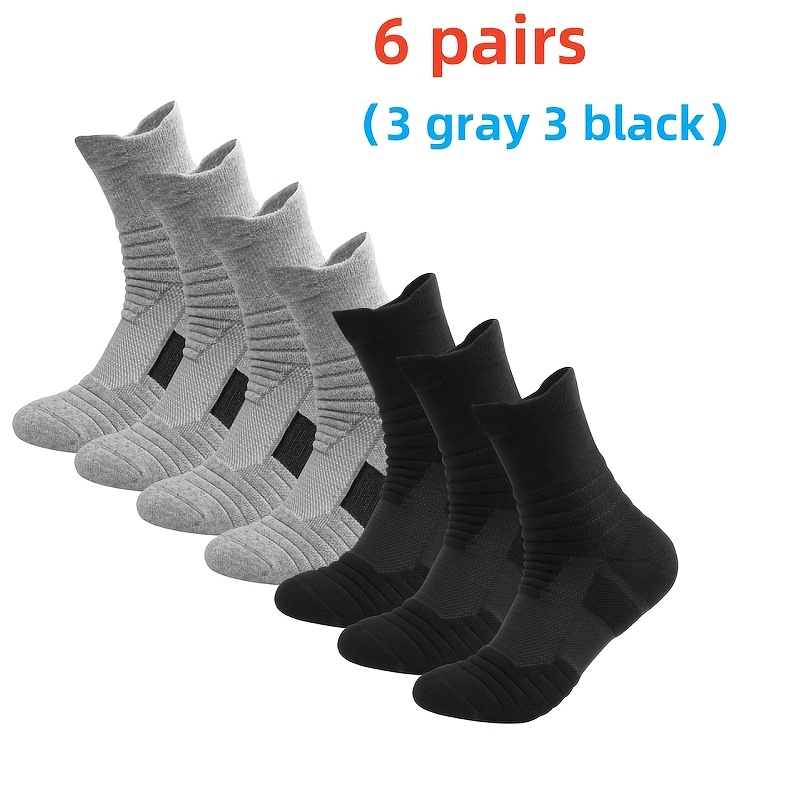 Image of 6-pair Unisex Thickened Towel Bottom Crew Socks, Athletic Socks, Floor Socks, Outdoor Mid-calf Running And Hiking Socks, Warm Floor Anti-friction Compression Socks