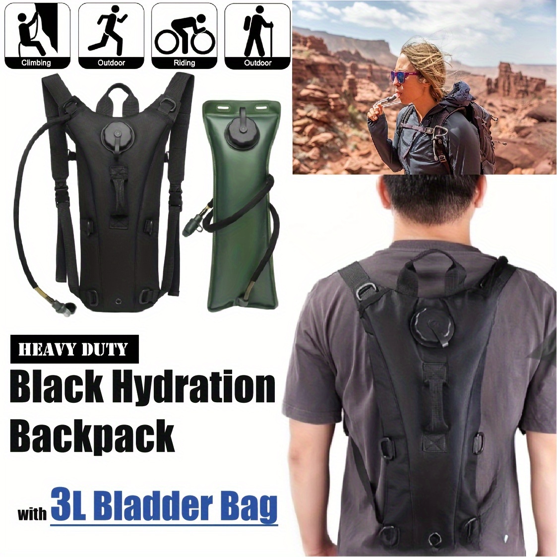 TEMU Camping Hydration Backpack With 3l Bladder, Hiking Day Pack Tramping Pack Bag Water Bottle Daypack For Cycling Hiking, Camping Gear And
