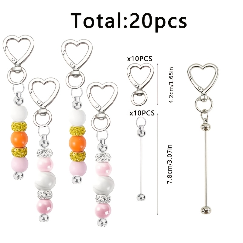 Image of 20pcs Of Beaded Keychains. Heart-shaped Beads With Snap Fasteners. Using Diy Beading Rods. Ideal Gifts For Valentine's Day, Birthday, Halloween, Christmas. Suitable For To , Teachers, Or .