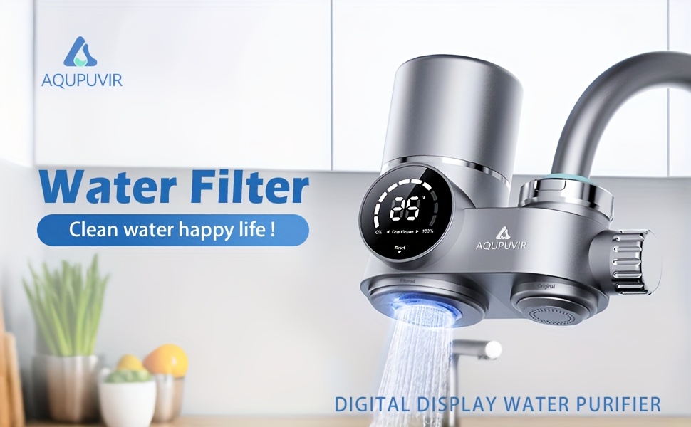 Faucet Mount Water Filtration, 264 Gallons Water Faucet Mount Filtration System, Dual Head Switching with Water Temperature And Life Dual Display for Tap Water Reduces Lead Chlorine, Heavy Metals (23psc Combination)