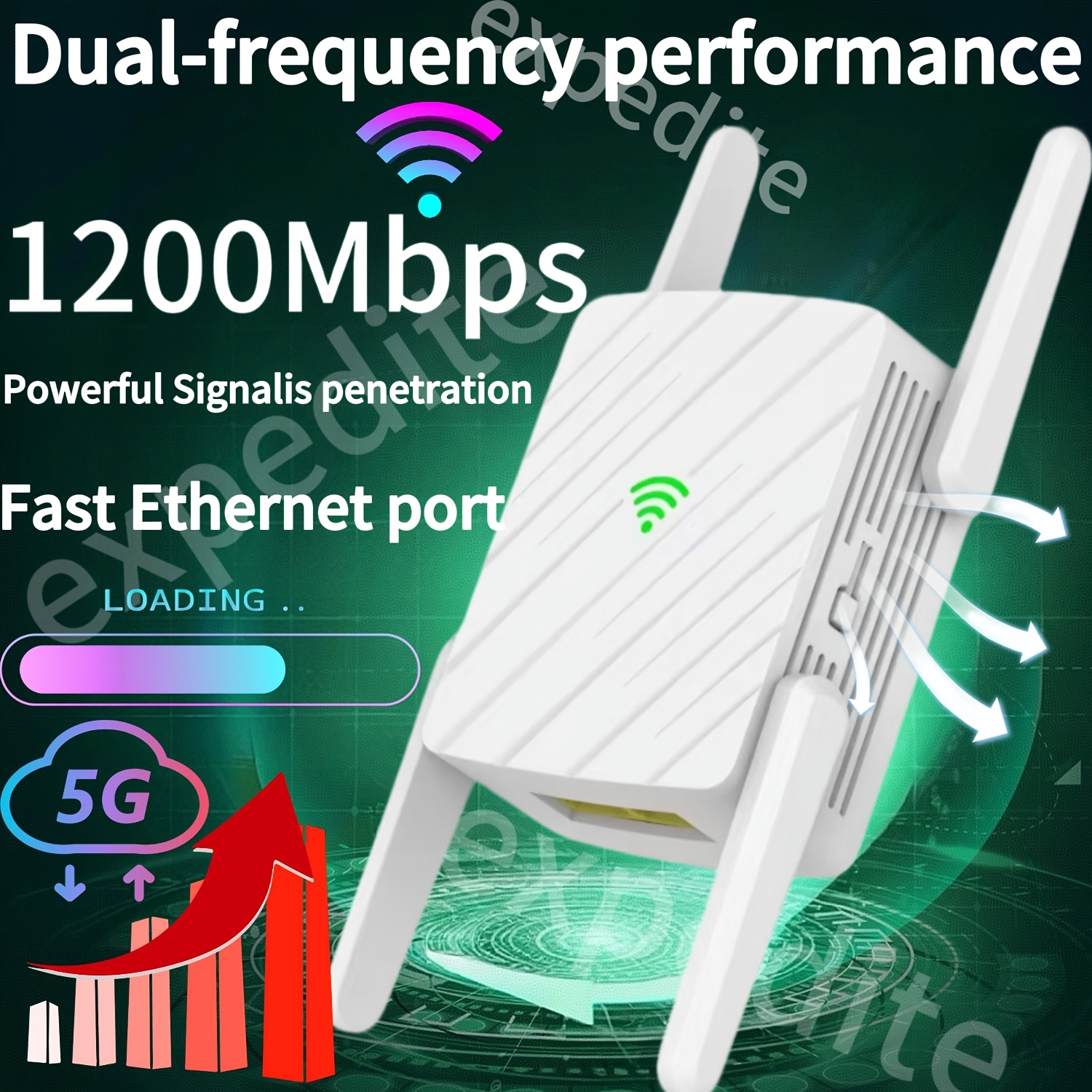 Repetidor WiFi de doble banda de 1200 Mbps, cubierta completa de 360° con puerto Ethernet, amplificador de señal para cobertura doméstica de hasta 2743,2 pies, admite más de 105 dispositivos, penetración potente, señal estable, modo de seguridad WPS, router de extensión de doble modo - Adecuado para hogar, cafetería, oficina, centro comercial