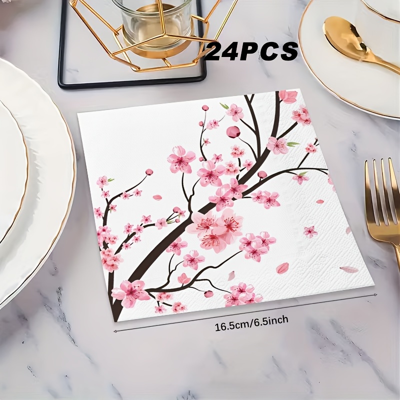 TEMU 24pcs Cherry Party Napkins, Pink Floral Cherry Disposable Party Tissues, Party Supplies, Holiday Decorations, Suitable For Weddings, Birthdays,
