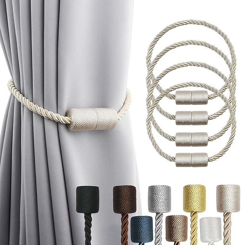 TEMU Juego de 4 sujetadores magnéticos robustos para cortinas, ideales para exteriores, con un diseño elegante y versátil, y modernos de cuerda para