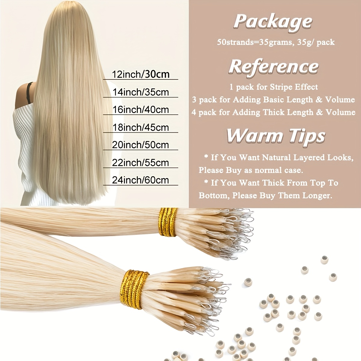 0 7g strand nano rings human hair extensions 50pcs micro links hair nano bead prebonded straight blonde hair details 9