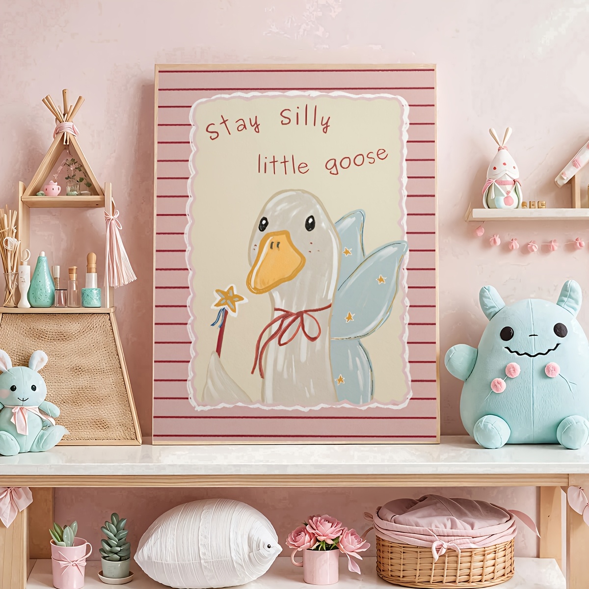 TEMU 2d Flat, 1pc Vertical Modern Minimalist Frameless Goose - Adorable & Goose Canvas Wall Art Suitable For, Room, Living Room Decor, Hook-and-hang