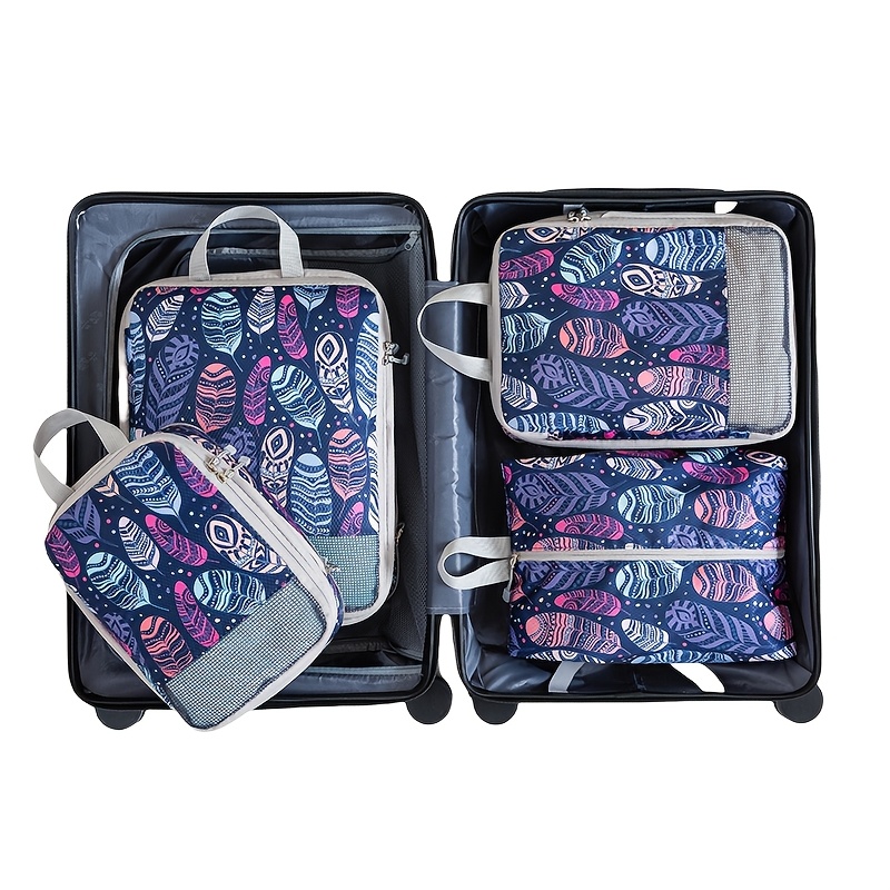 

4pcs Travel Season Compressed Packing Cubes Set, Polyester Travel Organizer With Random Print, Large Opening Design For , Zip Closure, Rectangle Shape, Hand Wash/ -