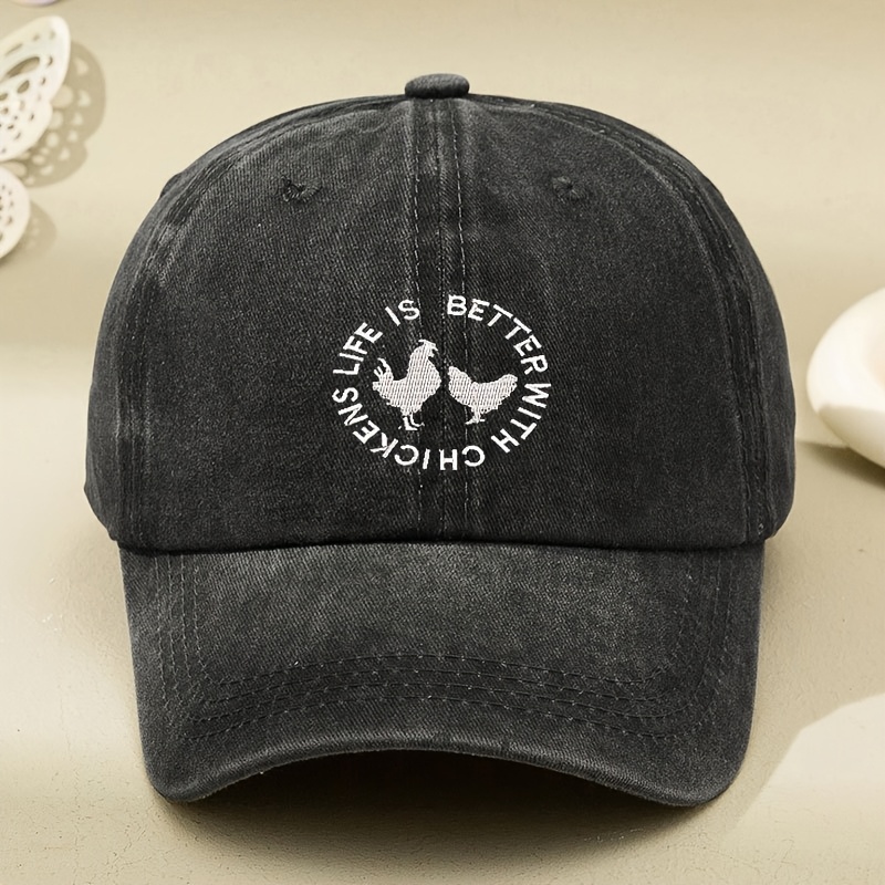 TEMU 2 Chicken Embroidered Women's Washable Cartoon Vintage Baseball Caps, Lightweight, Suitable For Spring And Summer, Couple's Duckbill Hats