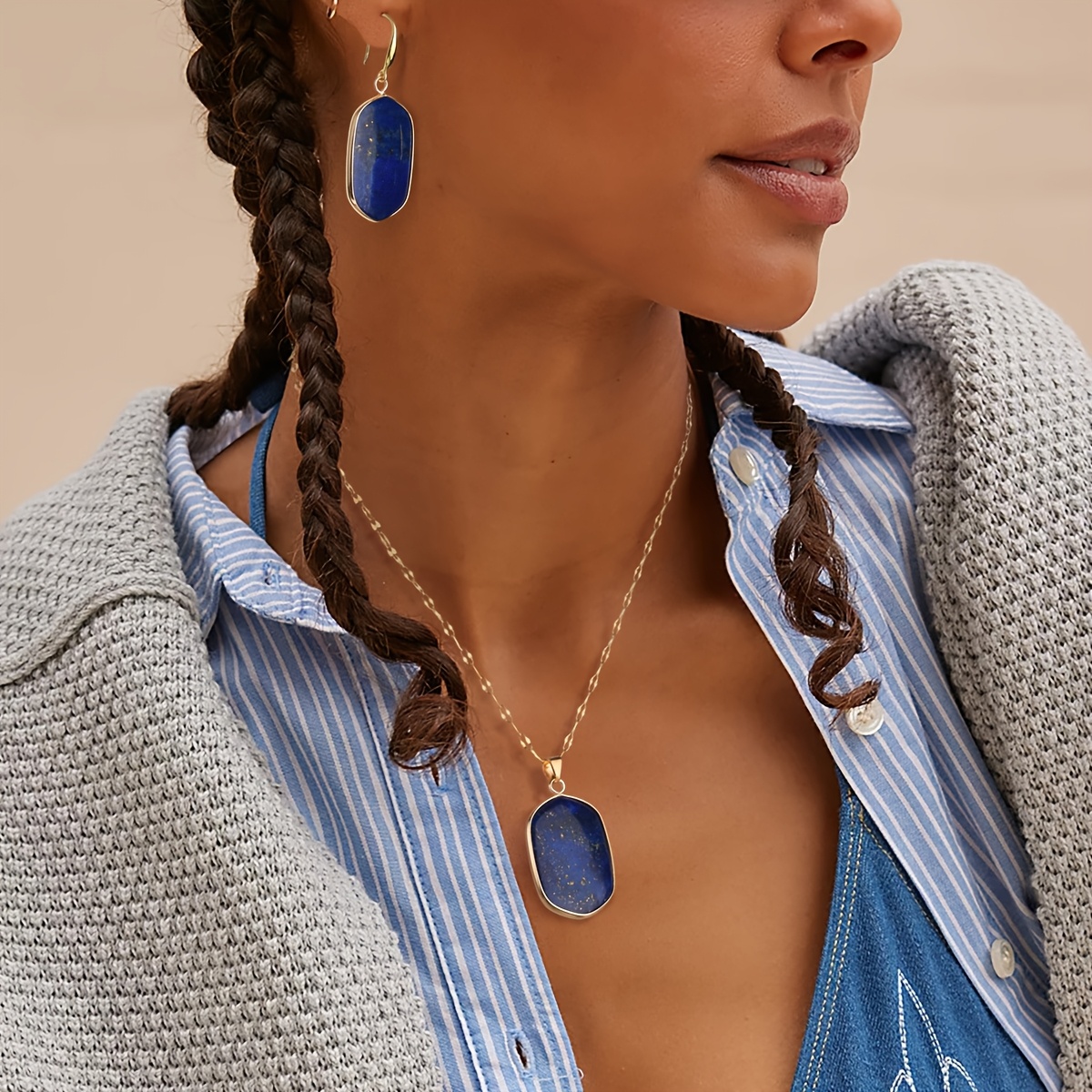 Boho Style 4pcs Lapis Lazuli Jewelry Set for Parties & Gifts