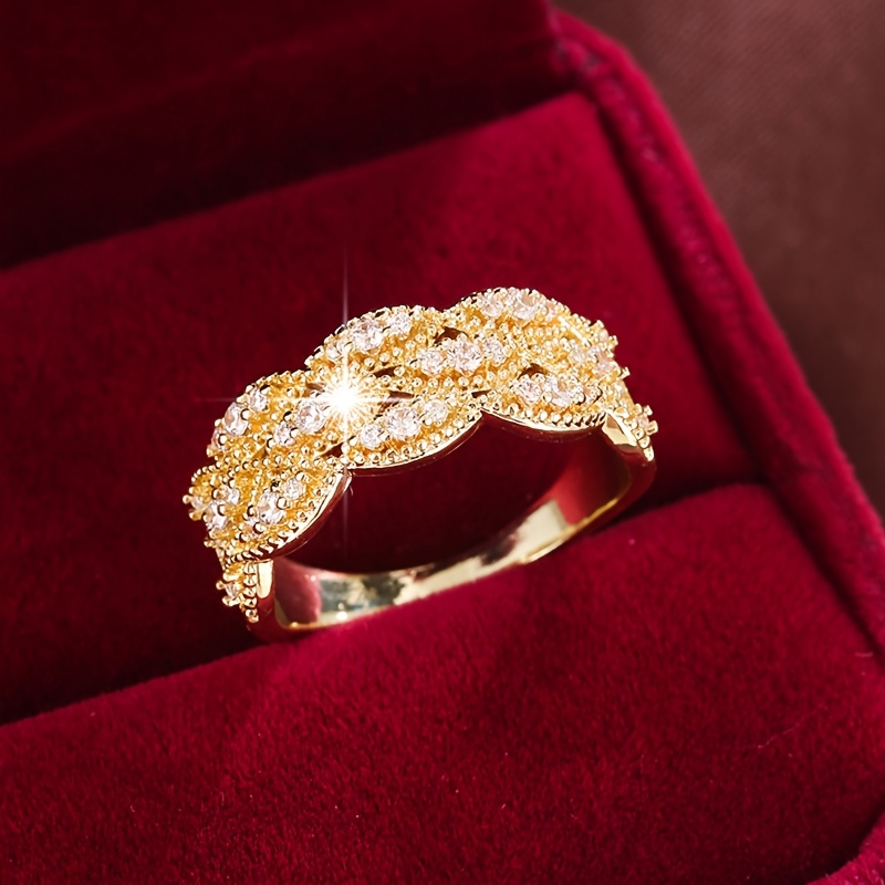 Golden Plated Geometric Ring with CZ Accents