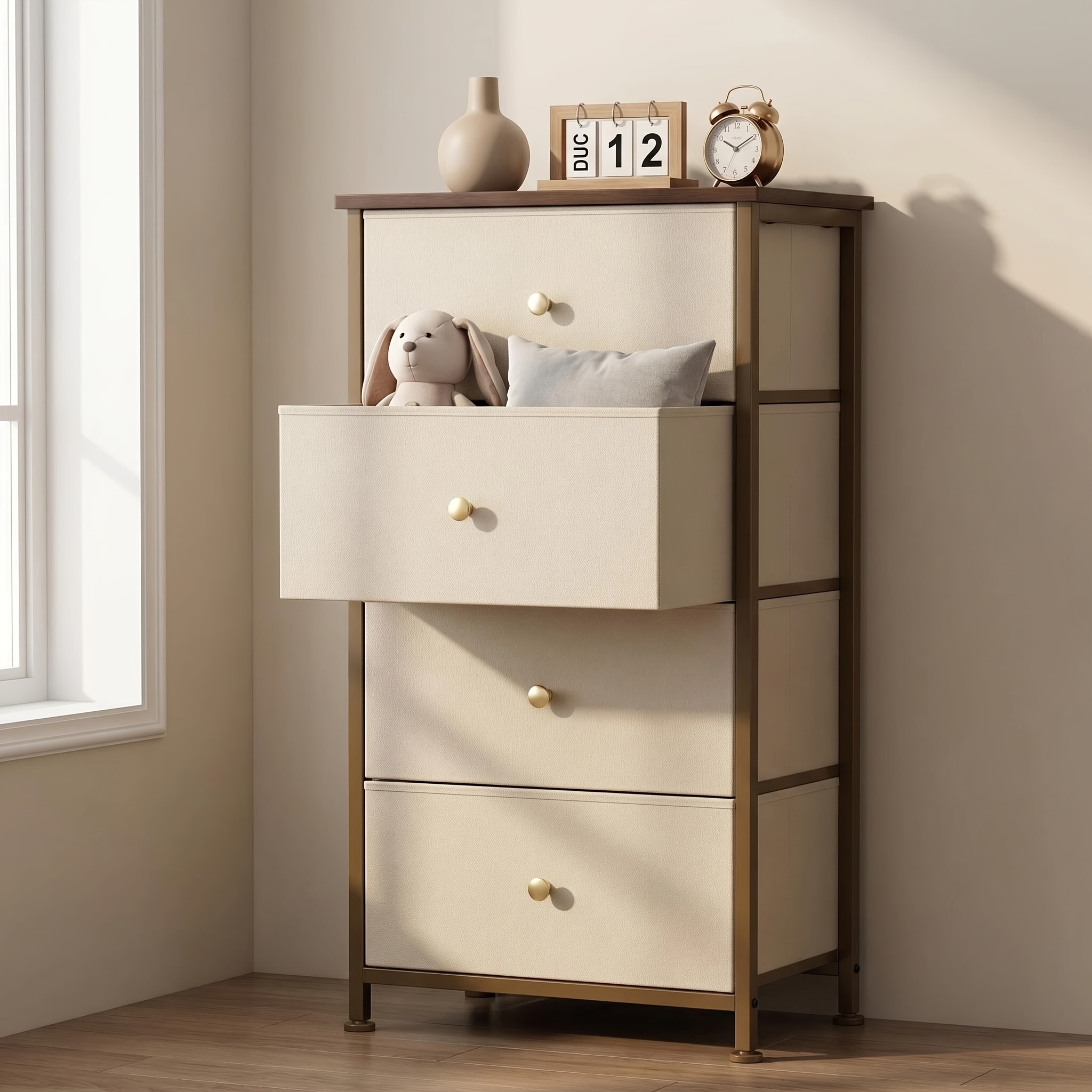 TEMU 4-drawer Fabric Dresser, Tall Storage Cabinet For Bedroom, Closet Organizer With Sturdy Frame, Ideal For Home, Small Apartments & Dorm Rooms