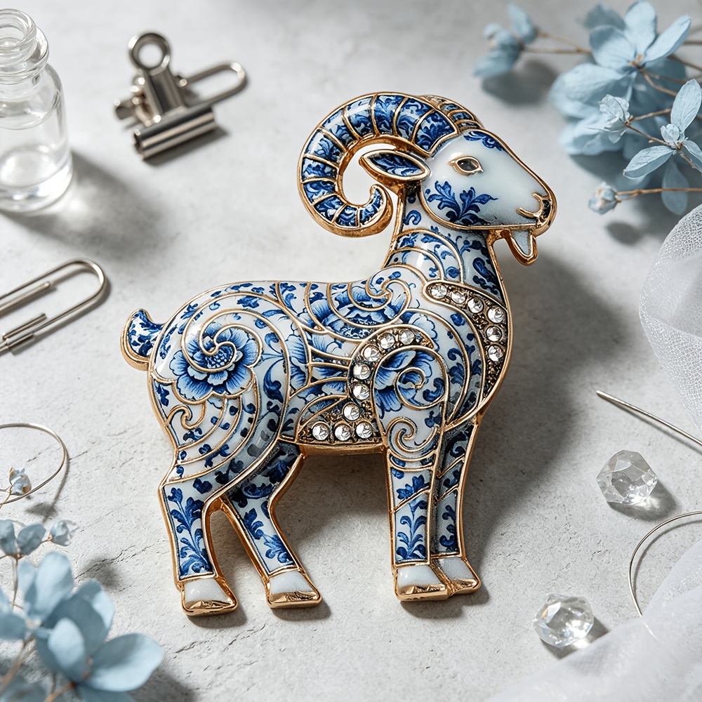 TEMU Vintage Emaille Geit Broche, Strass Ingelegde Geit Pin, Mode Accessoire Cadeau Geschikt voor Pakken en Jassen