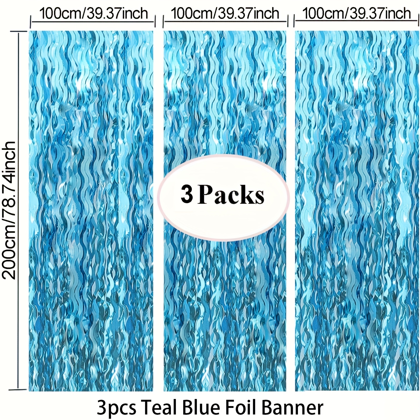 Image of 3pcs/pack, Wavy Tinsel Foil Fringe Banner Photo Booth Props For Mermaid Birthday Under The Sea Party Decorations, Mermaid Shower Wall Decor | Wedding, Christmas, Bridal Shower And Anniversary Party