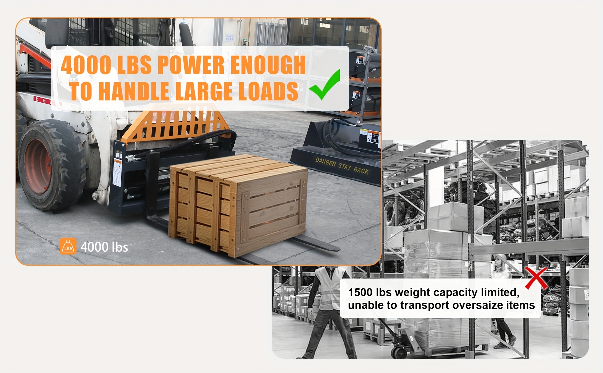 heavy duty adjustable skid   pallet forks 4000lb 48 anti slip   for farm industrial use Product details 1