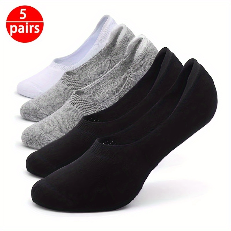 TEMU 5 Pairs Of Men's Solid No-show Socks, Anti Odor & Sweat Absorption Breathable Cotton Blend Socks, For Spring And Summer